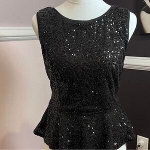 Chic Black Sequin Sleeveless Blouse